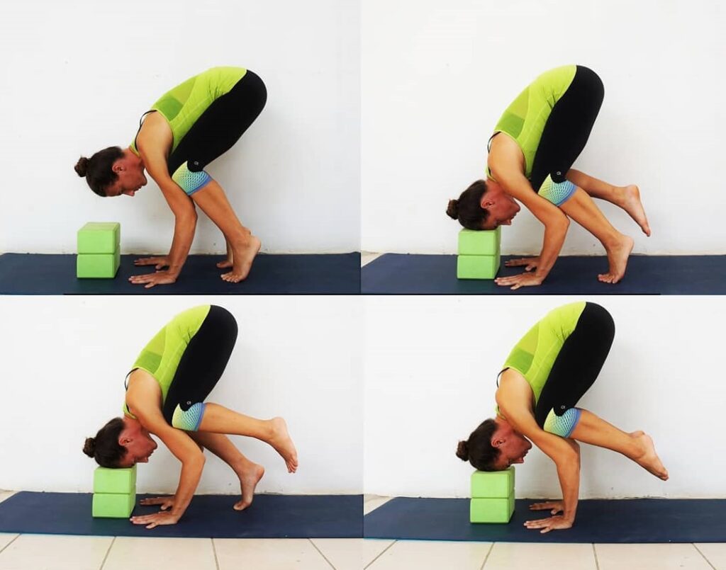 Gain Crow pose or Kakasana using two blocks stacked on top of each other for - sharpmuscle